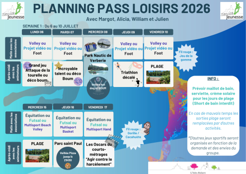 Planning Pass Loisirs 2026